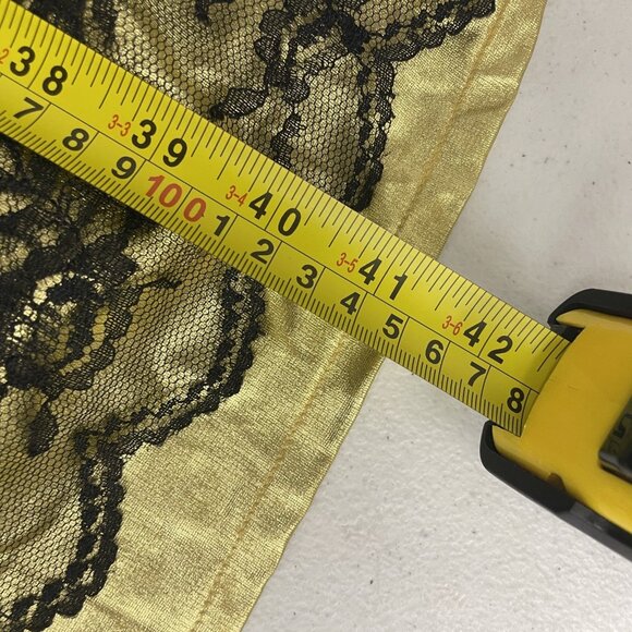 Vintage 80s Evening Glam Dress Gold Black Lace Floral BIG Bows One Shoulder XS - Picture 4 of 6